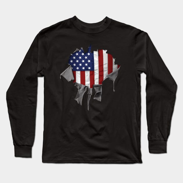 Patriotic American Flag Long Sleeve T-Shirt by eBrushDesign